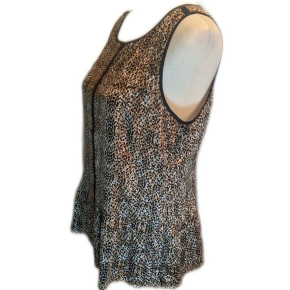 5/$55 Ann Taylor peplum side-zip top - sleeveless - animal print - black trim 8 - Picture 2 of 7